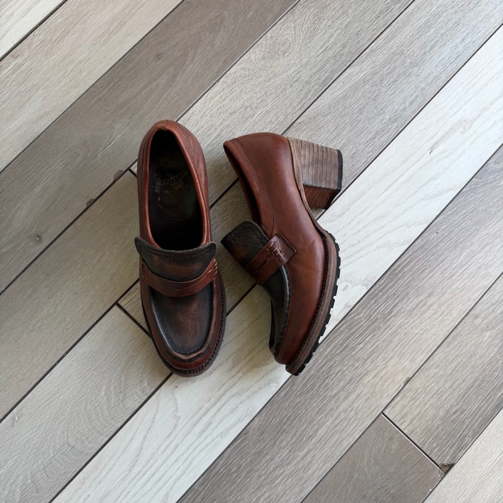 Women’s Brown Leather Block Heel Loafers